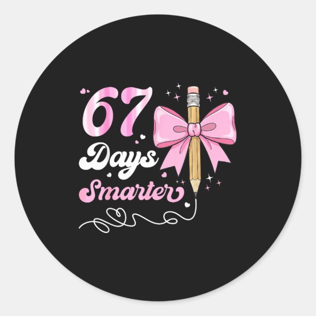 67th Day Of School 67 Days Smarter Coquette Bow Te Runder Aufkleber (Vorderseite)