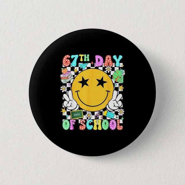 67th Day Of School Teacher Kids 67 Smile Face 100t Button (Vorderseite)