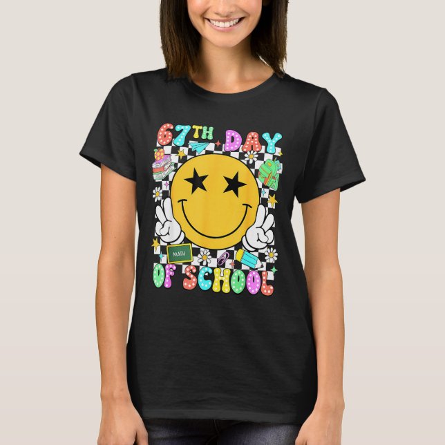 67th Day Of School Teacher Kids 67 Smile Face 100t T-Shirt (Vorderseite)