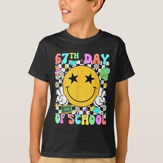 67th Day Of School Teacher Kids 67 Smile Face 100t T-Shirt (Vorderseite)