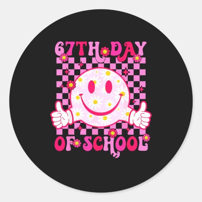 67th Day Of School Vibes 67 Meme Cute Smile Face T Runder Aufkleber (Vorderseite)