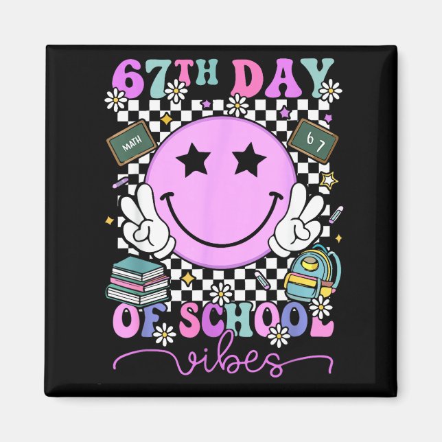 67th Day Of School Vibes Groovy Retro 100 Days Of  Magnet (Vorne)