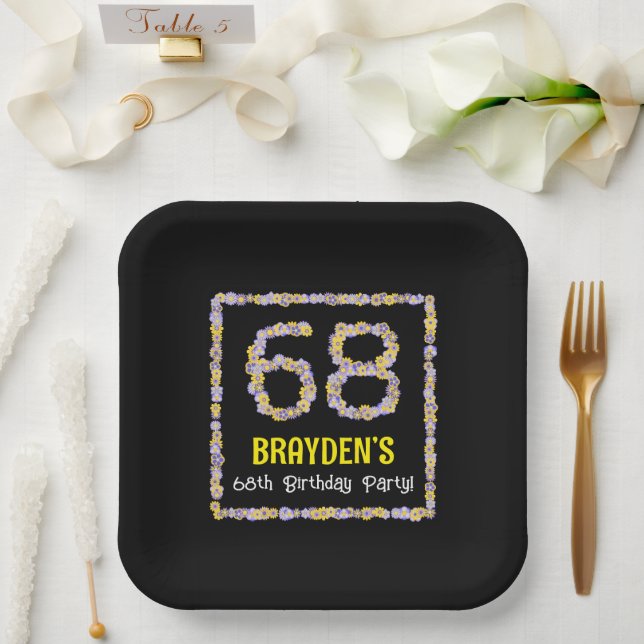 68. Geburtstag: Blumennummer, Individuelle Name, B Pappteller (Hochzeit)