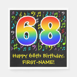 68. Geburtstag - Farbige Musiksymbole, Regenbogen Serviette