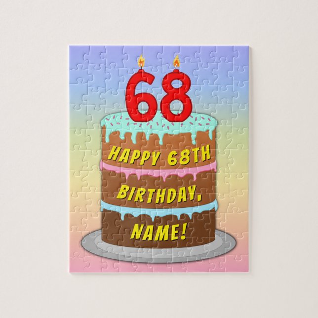 68. Geburtstag: Fun Cake and Candles + Individuell Puzzle (Vertikal)