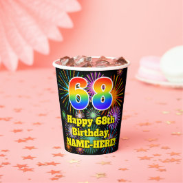 68. Geburtstag: Fun Fireworks Pattern + Rainbow 68 Pappbecher