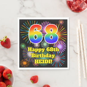 68. Geburtstag: Fun Fireworks Pattern + Rainbow 68 Serviette