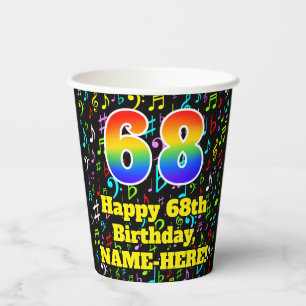 68. Geburtstag: Fun Musiknotens Pattern, Regenboge Pappbecher