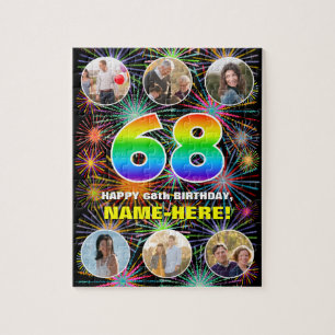 68. Geburtstag: Fun Rainbow #, Individuelle Name + Puzzle