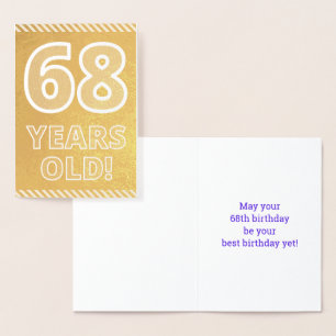 68. Geburtstag: kühl "68 JAHRE ALT!" Gold Foil Car Folienkarte