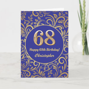 68. Geburtstag Navy Blue and Gold Floral Muster Karte