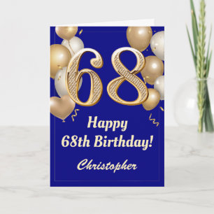 68. Geburtstag Navy Blue und Gold Balloons Confett Karte