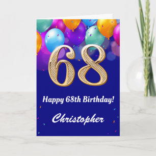 68. Geburtstag Navy Blue und Gold farbige Ballons Karte