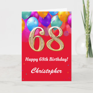 68. Geburtstag Rot und Gold farbige Ballons Karte