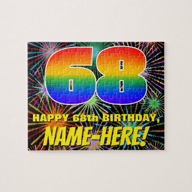 68. Geburtstag: Spaß, bunte feierliche Feuerwerke Puzzle (Horizontal)