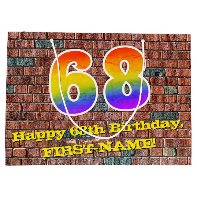 68. Geburtstag: Spaß, Graffiti-Inspiriert Regenbog Große Geschenktüte (Rückseite)