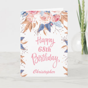 68. Geburtstag Wasserfarbe Botanisches Pink Floral Karte