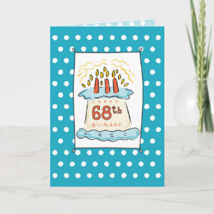 68. Geburtstags-Kuchen auf blauem aquamarinem mit Karte