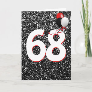 68. Geburtstagsballons auf schwarzer Glitter-Karte Karte