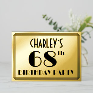 68. Geburtstagsparty — Art Deco Look "68" + Name Folieneinladung