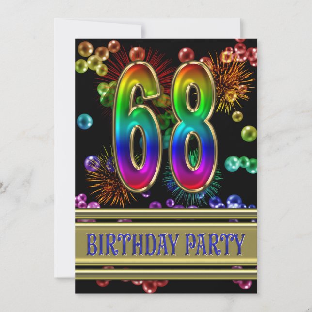 68. Geburtstagsparty Einladung mit Blasen (Vorderseite)