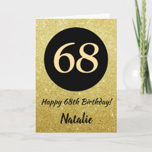 68. Happy Birthday Black and Gold Glitzer Card Karte