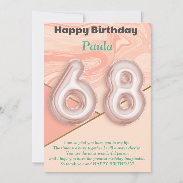 68-jährige Mädchen Happy Birthday Card (Vorderseite)