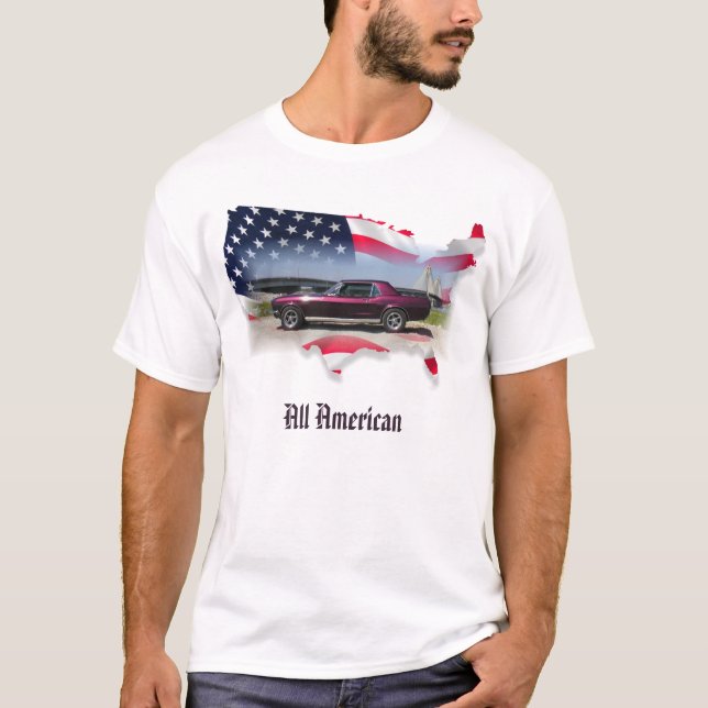 68 Mustang-Coupé ganz amerikanisch T-Shirt (Vorderseite)
