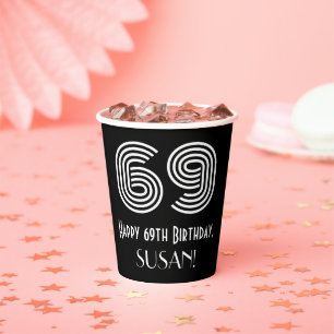 69. Geburtstag — Art Deco Inspiriert Look "69" + N Pappbecher