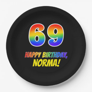 69. Geburtstag: Bold, Fun, Simple, Rainbow 69 Pappteller