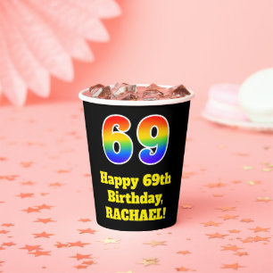 69. Geburtstag: Farbenfroh, Spaß, Spannung, Regen Pappbecher