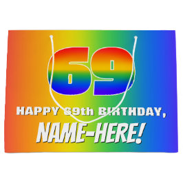 69. Geburtstag: Farbiges, lustiges Regenbogenmuste Große Geschenktüte
