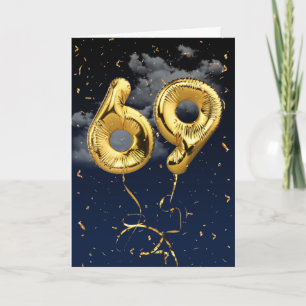 69. Geburtstag Gold Mylar Ballon und Konfetti Kart Karte
