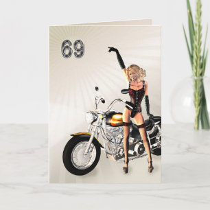 69. Geburtstag, Motorrad und Mädchen Karte