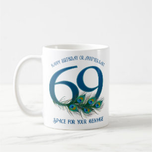69. Geburtstag oder Jubiläum Pfauenfeder Kaffeetasse