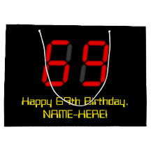 69. Geburtstag: Red Digital Clock Style "69" + Nam