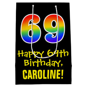 69. Geburtstag: Spaß, kühl, farbig, Regenbogen " Mittlere Geschenktüte