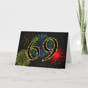 69. Geburtstagskarte mit Feuerwerk Karte