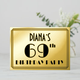 69. Geburtstagsparty — Art Deco Look "69" + Name Folieneinladung