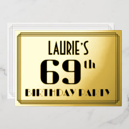 69. Geburtstagsparty: Art Deco Look "69" und Name Folieneinladung