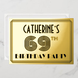 69. Geburtstagsparty — Art Deco Stil "69" & Name Folieneinladung