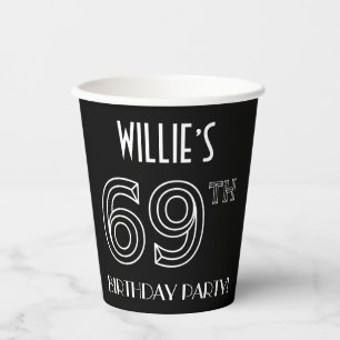 69. Geburtstagsparty: Art-Déco-Stil + Individuelle Pappbecher