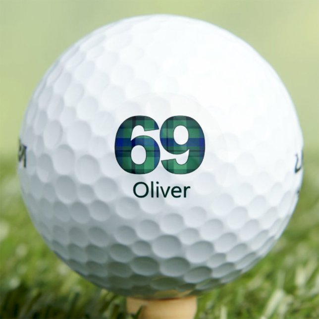 69. Golf-Geschenk - Cooler Blau-Grüner Tartan indi Golfball (Von Creator hochgeladen)