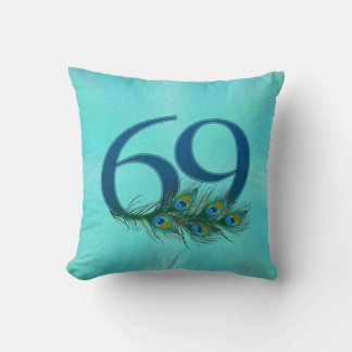 69 Pfauenfeder Geburtstag Jubiläum Elegant Kissen