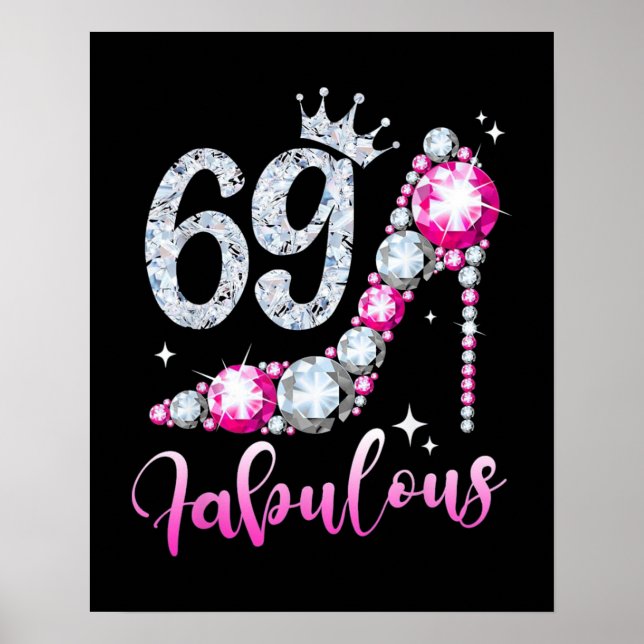 69th Birthday High Heel Shoes Crown Diamond Poster (Vorne)