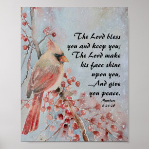 6 24-26 Lord Bless You Red Bird & Berries Poster