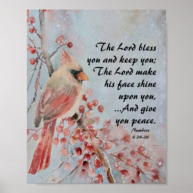 6 24-26 Lord Bless You Red Bird & Berries Poster (Vorne)