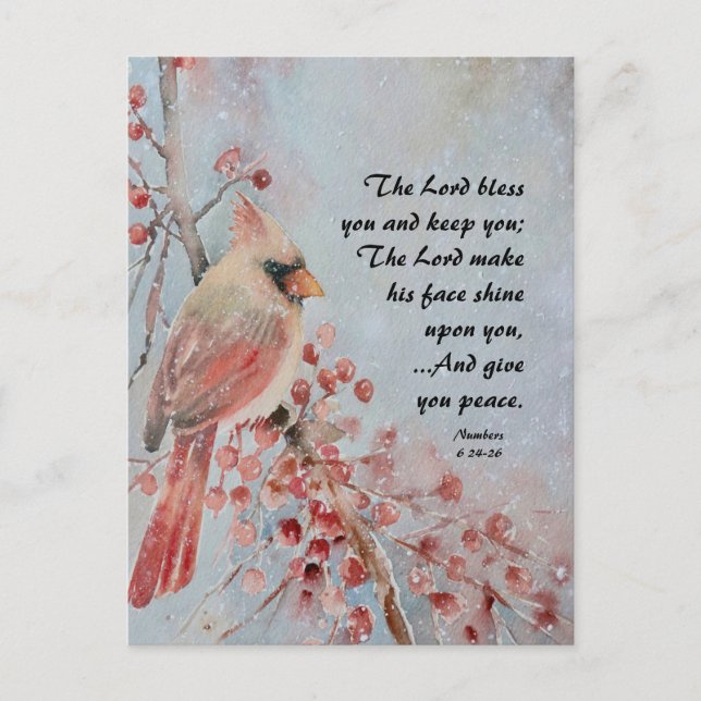 6 24-26 Lord Bless You Red Bird & Berries Postkarte (Vorderseite)
