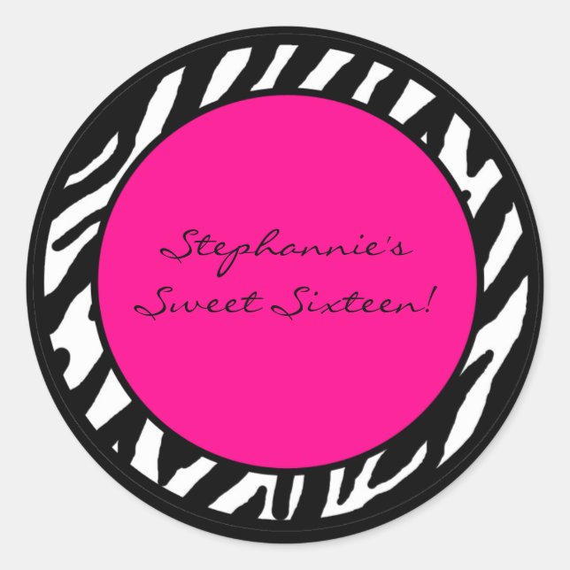 6 - 3" Bevorzugung Sticker Hot Pink Zebra Print (Vorderseite)
