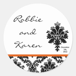 6 - 3" Bevorzugung Stickers Black Orange Damask La